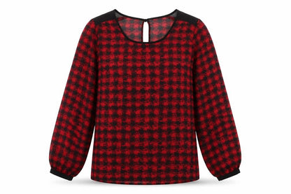 George Womens Red Black Check Tunic Blouse Size 10 Long Sleeve