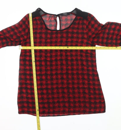 George Womens Red Black Check Tunic Blouse Size 10 Long Sleeve
