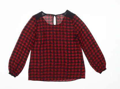 George Womens Red Black Check Tunic Blouse Size 10 Long Sleeve