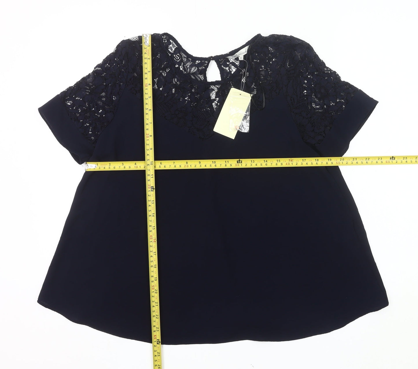 Peacocks Women’s Blue Lace Tunic Blouse Size 10 Short Sleeve
