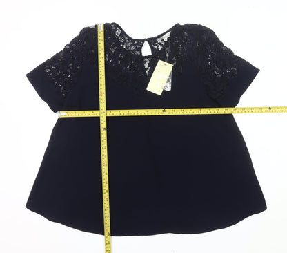 Peacocks Women’s Blue Lace Tunic Blouse Size 10 Short Sleeve