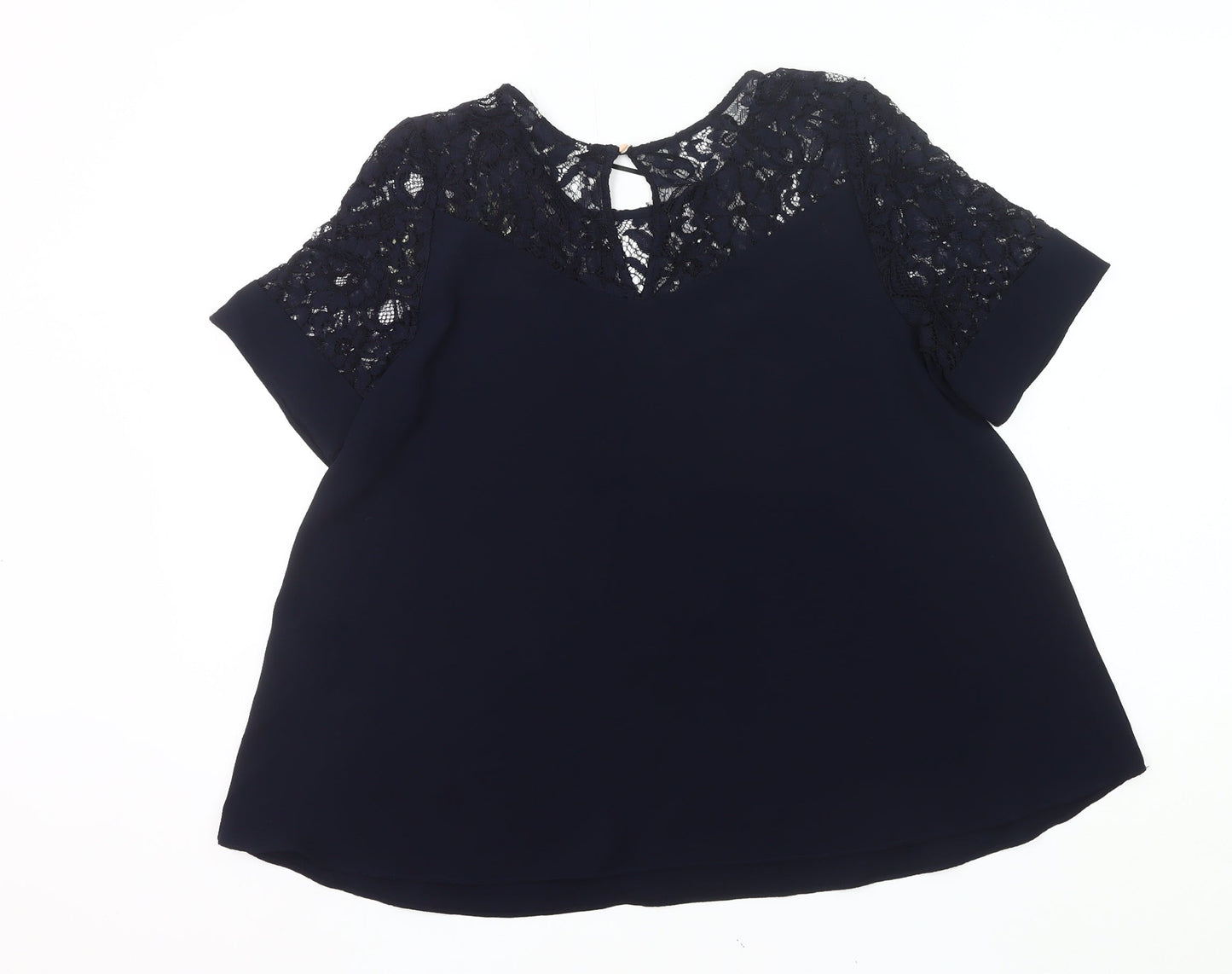 Peacocks Women’s Blue Lace Tunic Blouse Size 10 Short Sleeve
