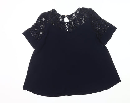 Peacocks Women’s Blue Lace Tunic Blouse Size 10 Short Sleeve