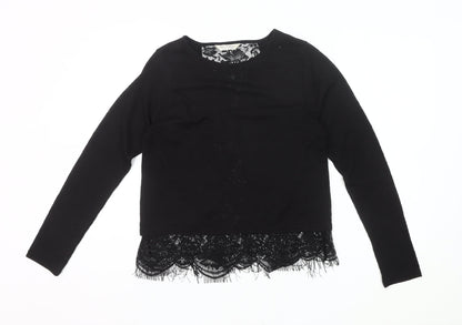 Miss Selfridge Women’s Black Lace Hem Tunic Blouse Size 10