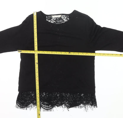 Miss Selfridge Women’s Black Lace Hem Tunic Blouse Size 10