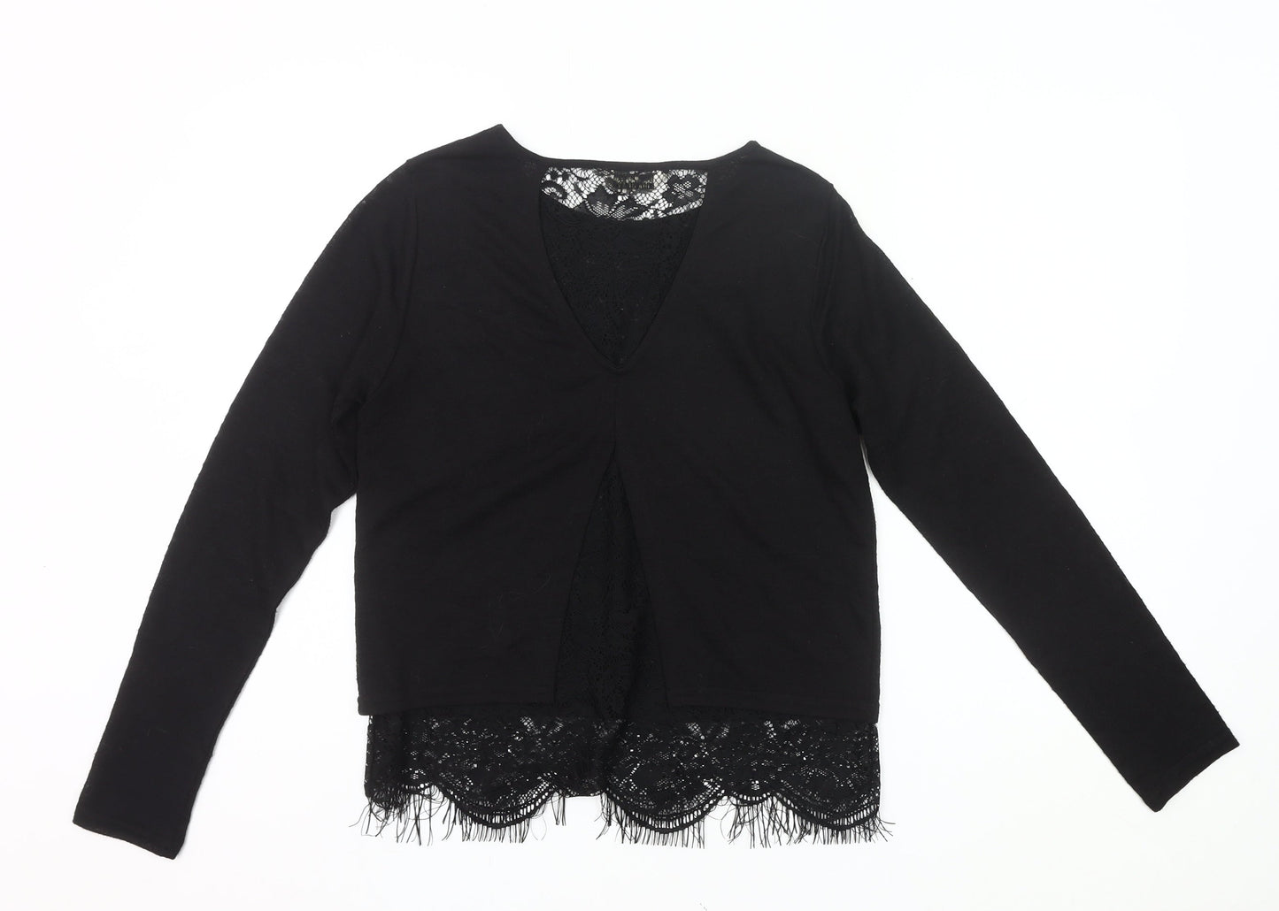 Miss Selfridge Women’s Black Lace Hem Tunic Blouse Size 10