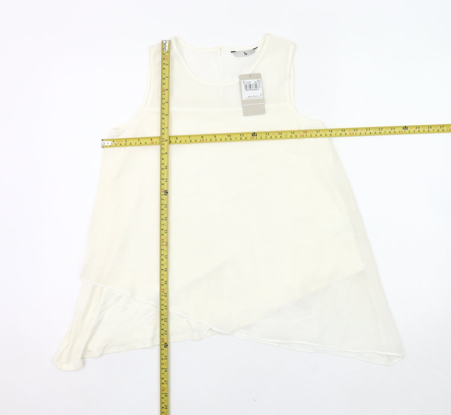 Tu Women’s Ivory Sleeveless Tunic Blouse Size 8 Viscose Blend