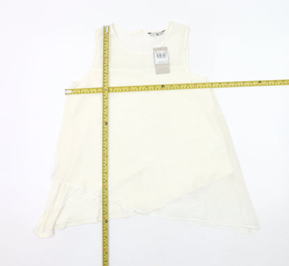 Tu Women’s Ivory Sleeveless Tunic Blouse Size 8 Viscose Blend