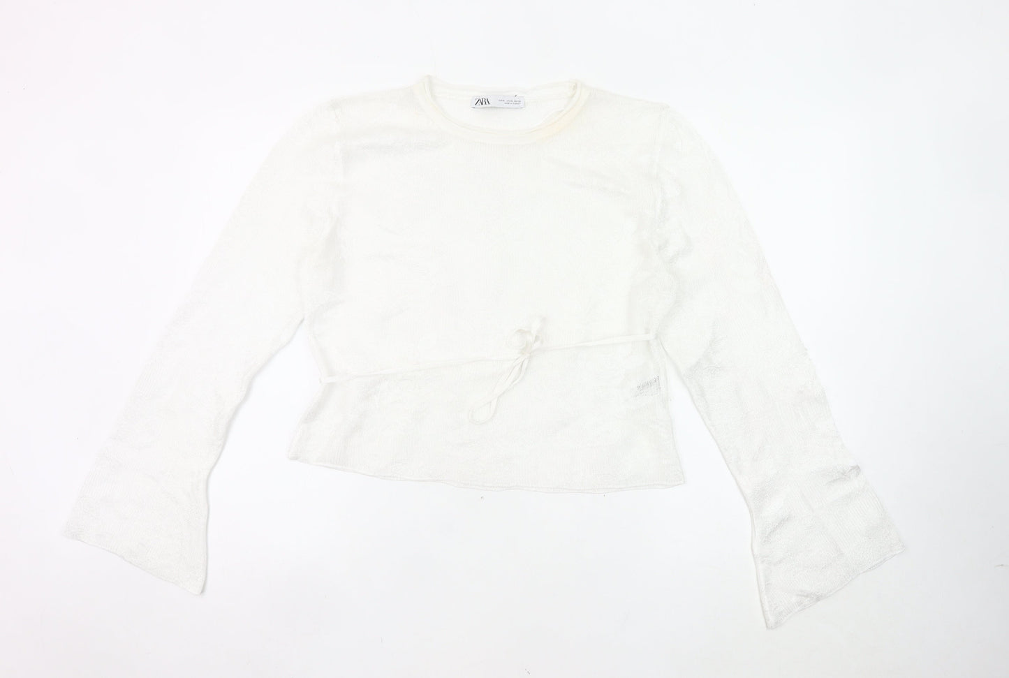 Zara Women’s White Knit Wrap Blouse Top XL Long Sleeve Flared
