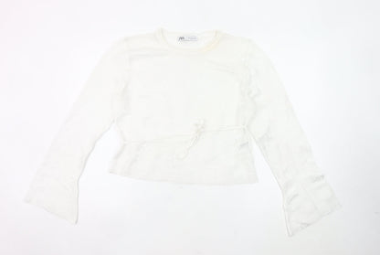 Zara Women’s White Knit Wrap Blouse Top XL Long Sleeve Flared