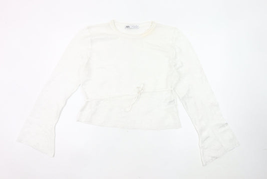 Zara Women’s White Knit Wrap Blouse Top XL Long Sleeve Flared