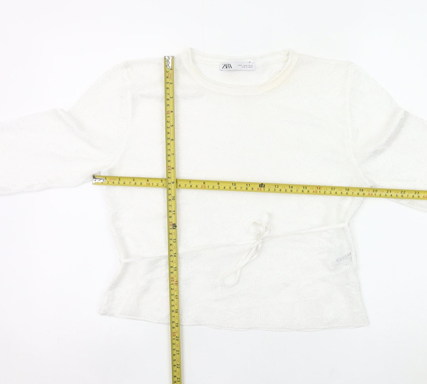 Zara Women’s White Knit Wrap Blouse Top XL Long Sleeve Flared