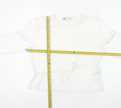 Zara Women’s White Knit Wrap Blouse Top XL Long Sleeve Flared