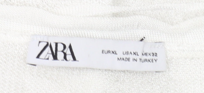 Zara Women’s White Knit Wrap Blouse Top XL Long Sleeve Flared