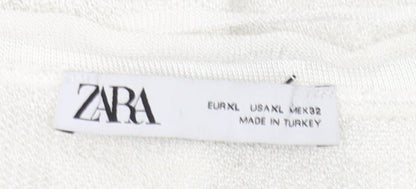 Zara Women’s White Knit Wrap Blouse Top XL Long Sleeve Flared