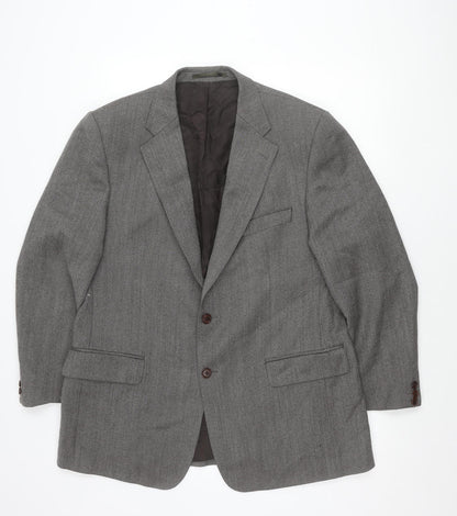 Magee Men's Grey Wool Herringbone Blazer Jacket 44R Classic Fit