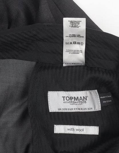 Topman Men's Black Wool Blend Dress Pants Trousers 32R Regular Fit