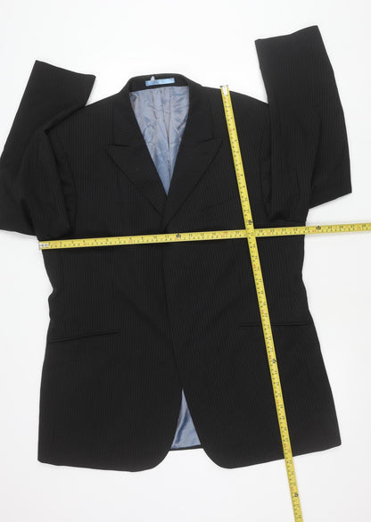 Burton Mens Black Pinstripe Suit Jacket 46 Chest XL Regular Fit