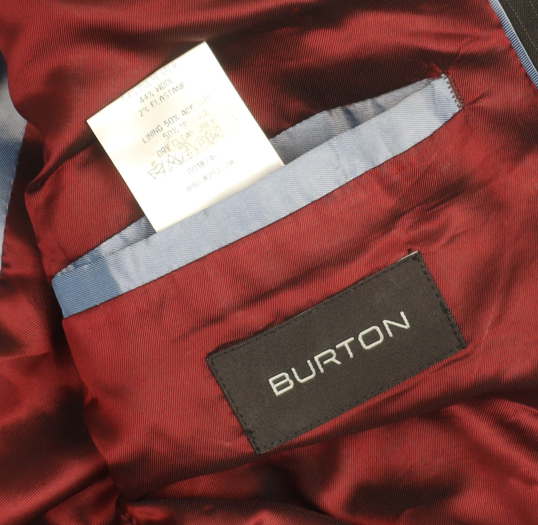Burton Mens Black Pinstripe Suit Jacket 46 Chest XL Regular Fit