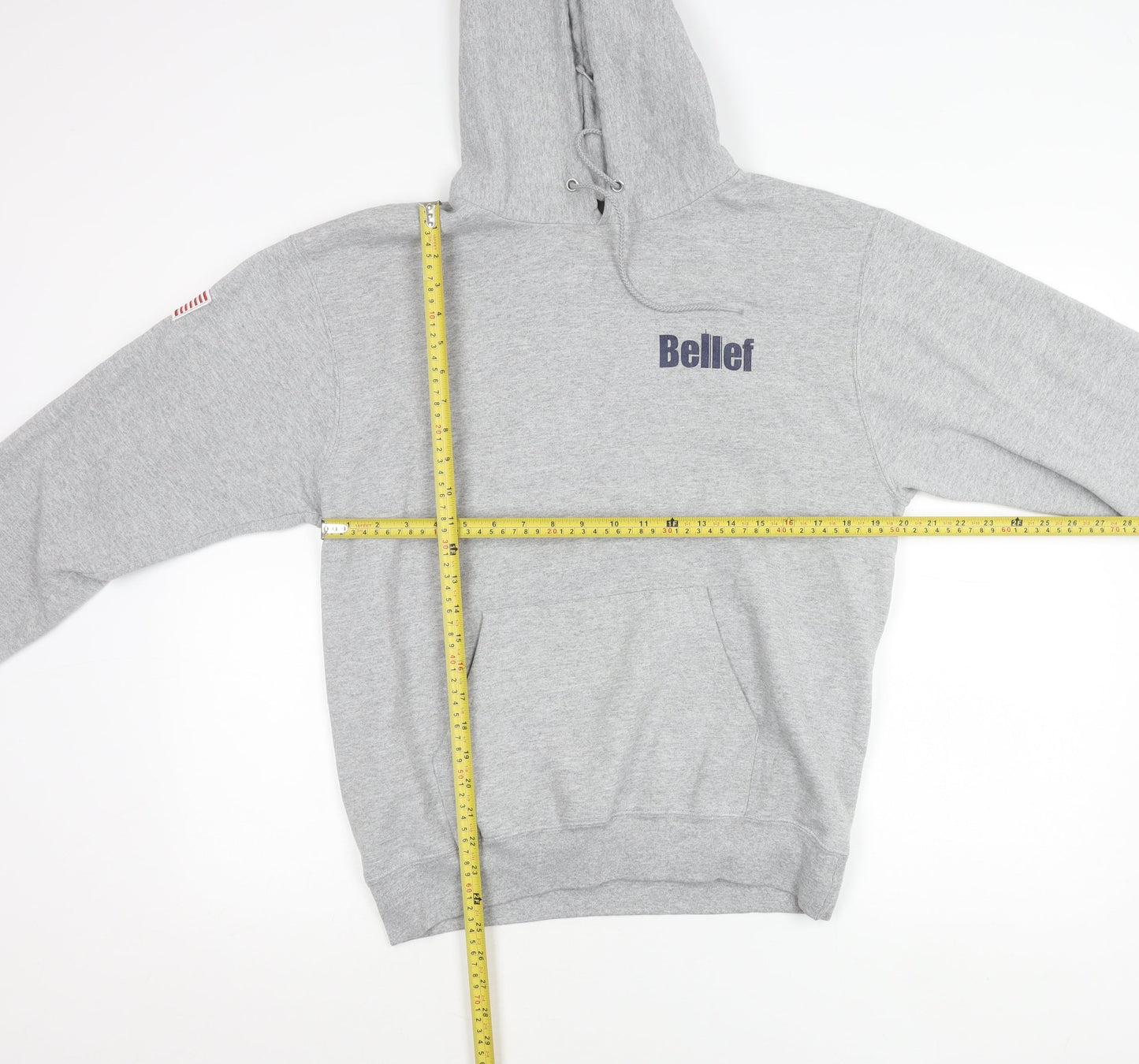 Belief Mens Grey Pullover Hoodie Medium Graphic Print USA Logo