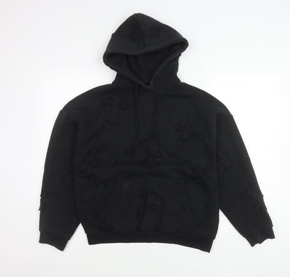 EGO Women’s Black Hoodie UK 8 Gothic Cross Embroidered Pullover