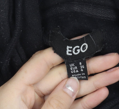 EGO Women’s Black Hoodie UK 8 Gothic Cross Embroidered Pullover