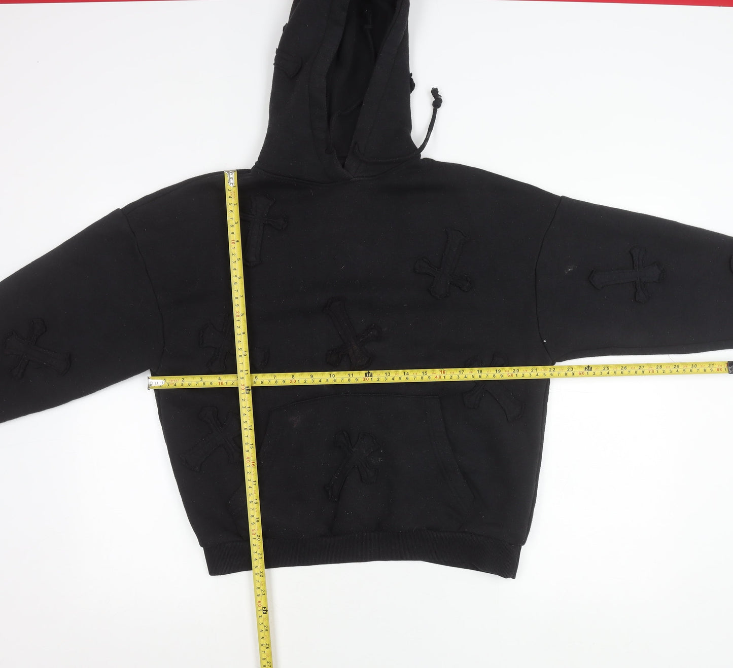 EGO Women’s Black Hoodie UK 8 Gothic Cross Embroidered Pullover