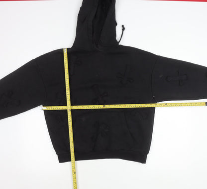 EGO Women’s Black Hoodie UK 8 Gothic Cross Embroidered Pullover