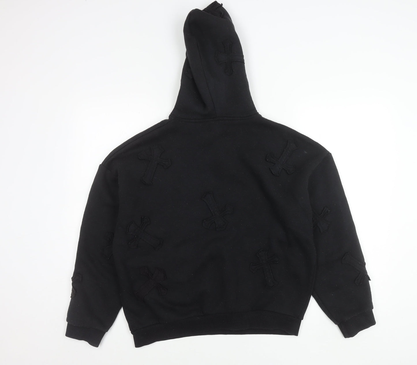 EGO Women’s Black Hoodie UK 8 Gothic Cross Embroidered Pullover