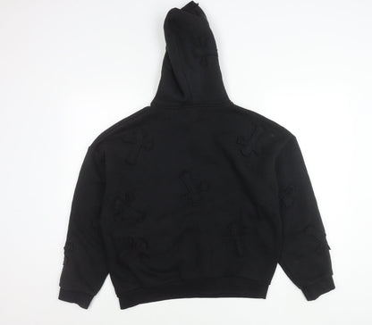 EGO Women’s Black Hoodie UK 8 Gothic Cross Embroidered Pullover