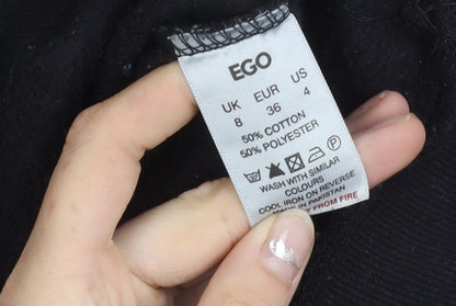 EGO Women’s Black Hoodie UK 8 Gothic Cross Embroidered Pullover