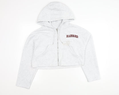 Primark Women’s Grey Cropped Harvard Hoodie Jacket Size 12
