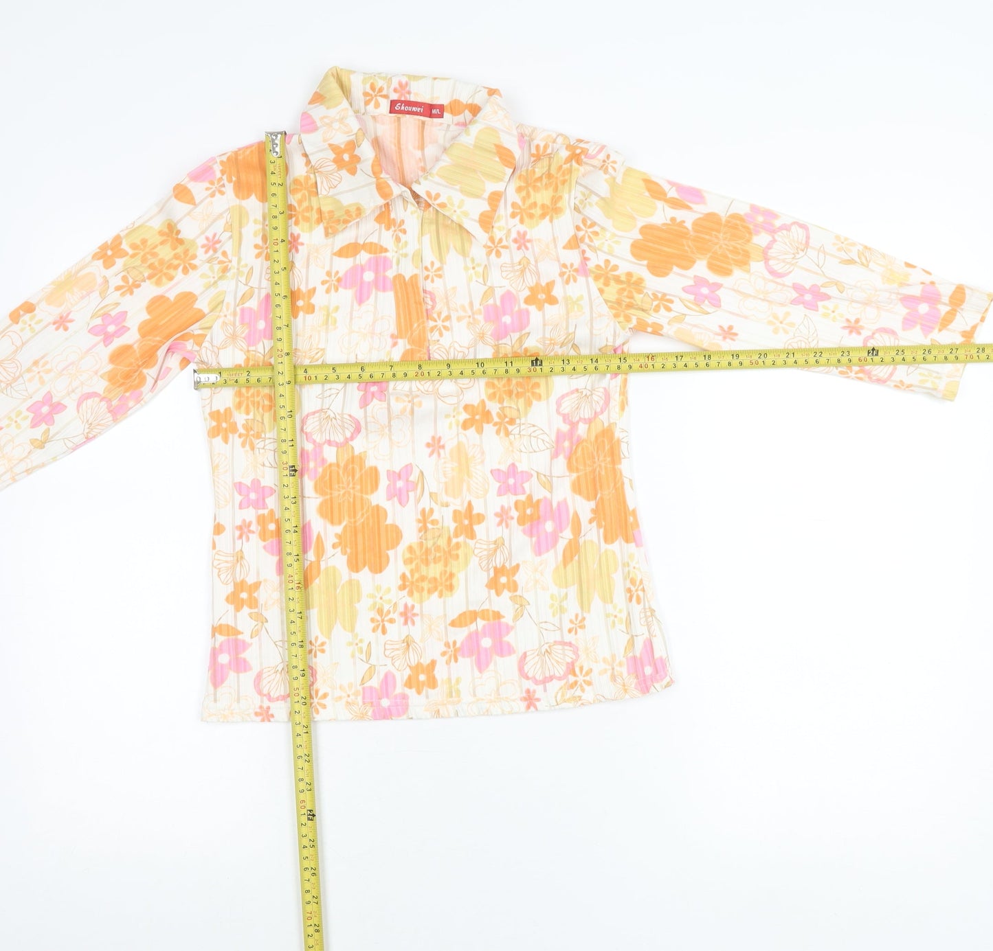 Shouwei Womens Multicoloured Floral Collared Blouse M Long Sleeve Cotton Blend