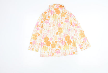 Shouwei Womens Multicoloured Floral Collared Blouse M Long Sleeve Cotton Blend