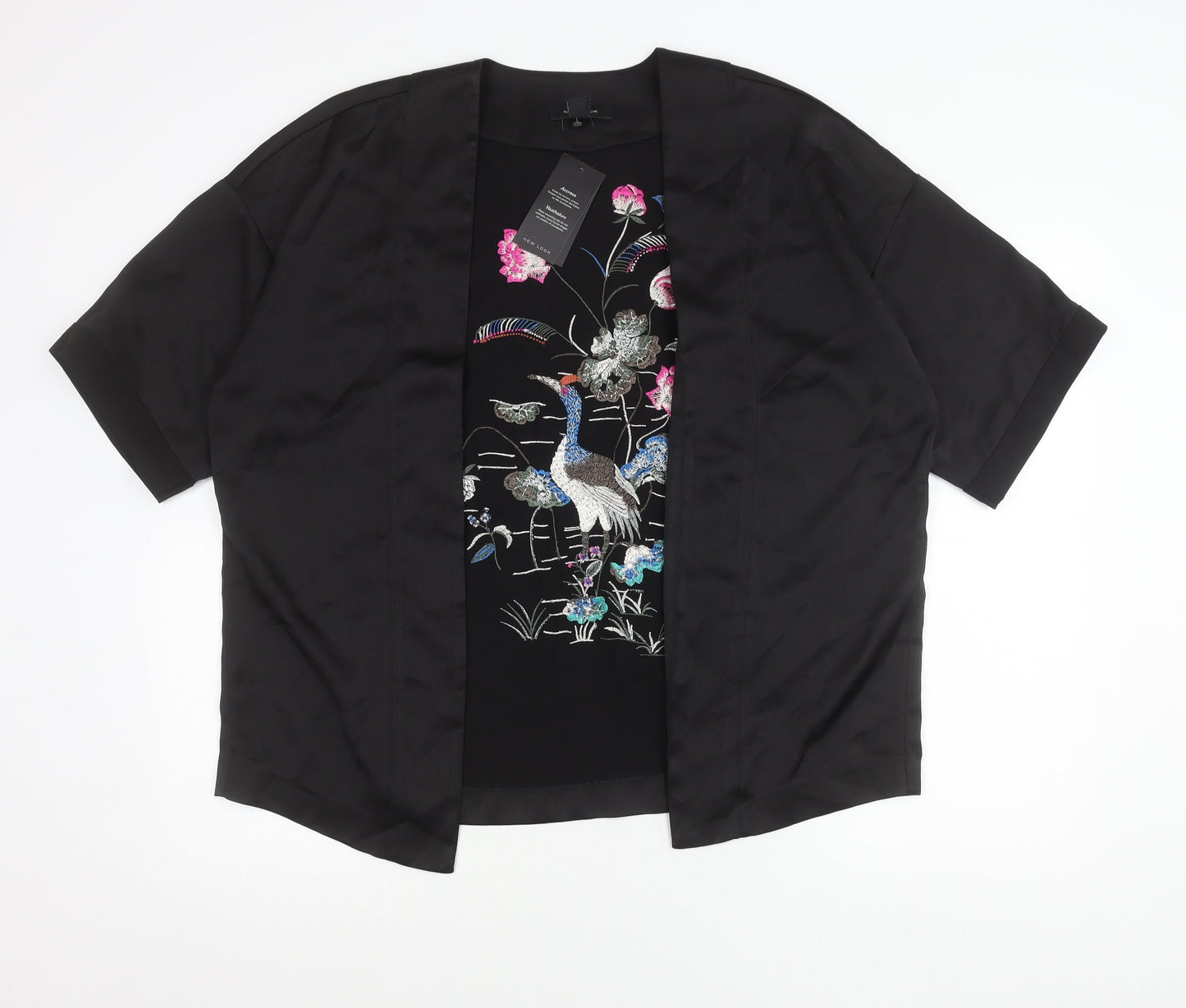 New Look Womens Black Embroidered Kimono Blouse Size 8