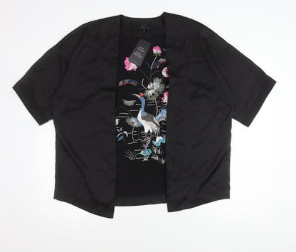 New Look Womens Black Embroidered Kimono Blouse Size 8