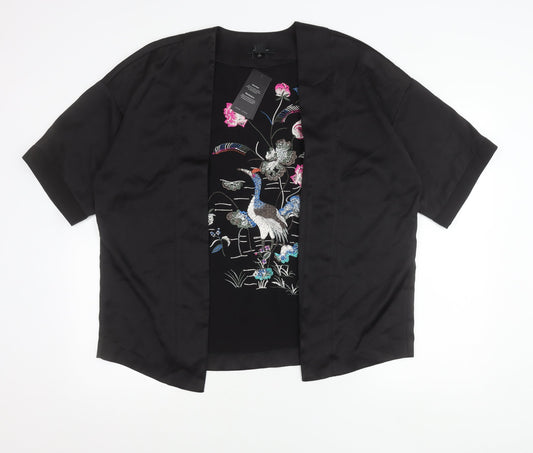 New Look Womens Black Embroidered Kimono Blouse Size 8