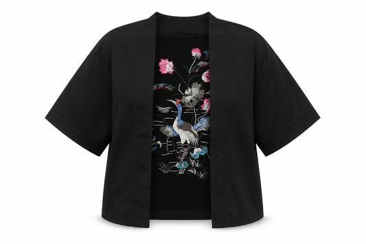 New Look Womens Black Embroidered Kimono Blouse Size 8