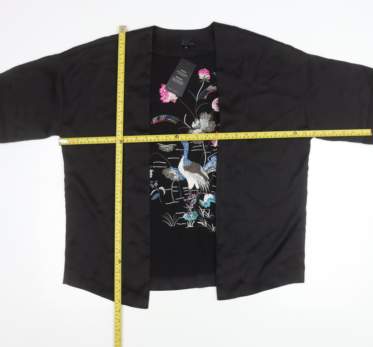 New Look Womens Black Embroidered Kimono Blouse Size 8