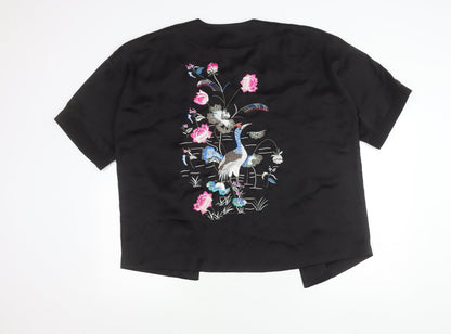 New Look Womens Black Embroidered Kimono Blouse Size 8