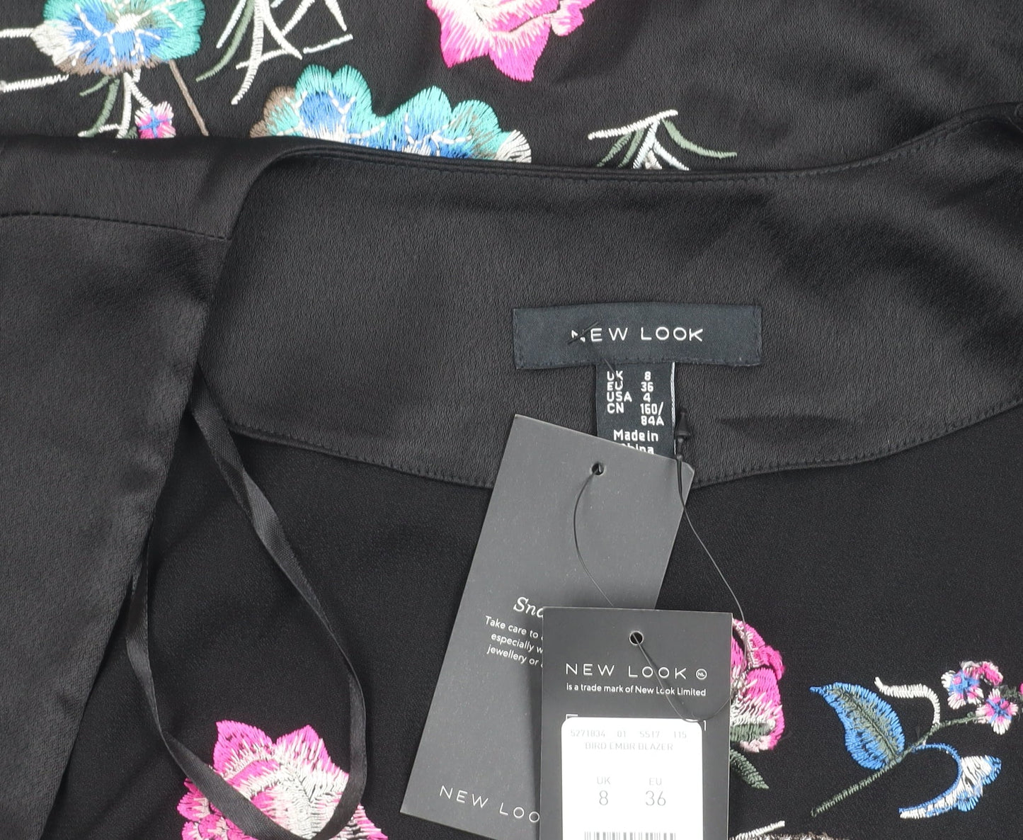 New Look Womens Black Embroidered Kimono Blouse Size 8