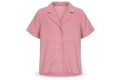 Never Fully Dressed Women’s Pink Button-Up Shirt Size S Short Sleeve