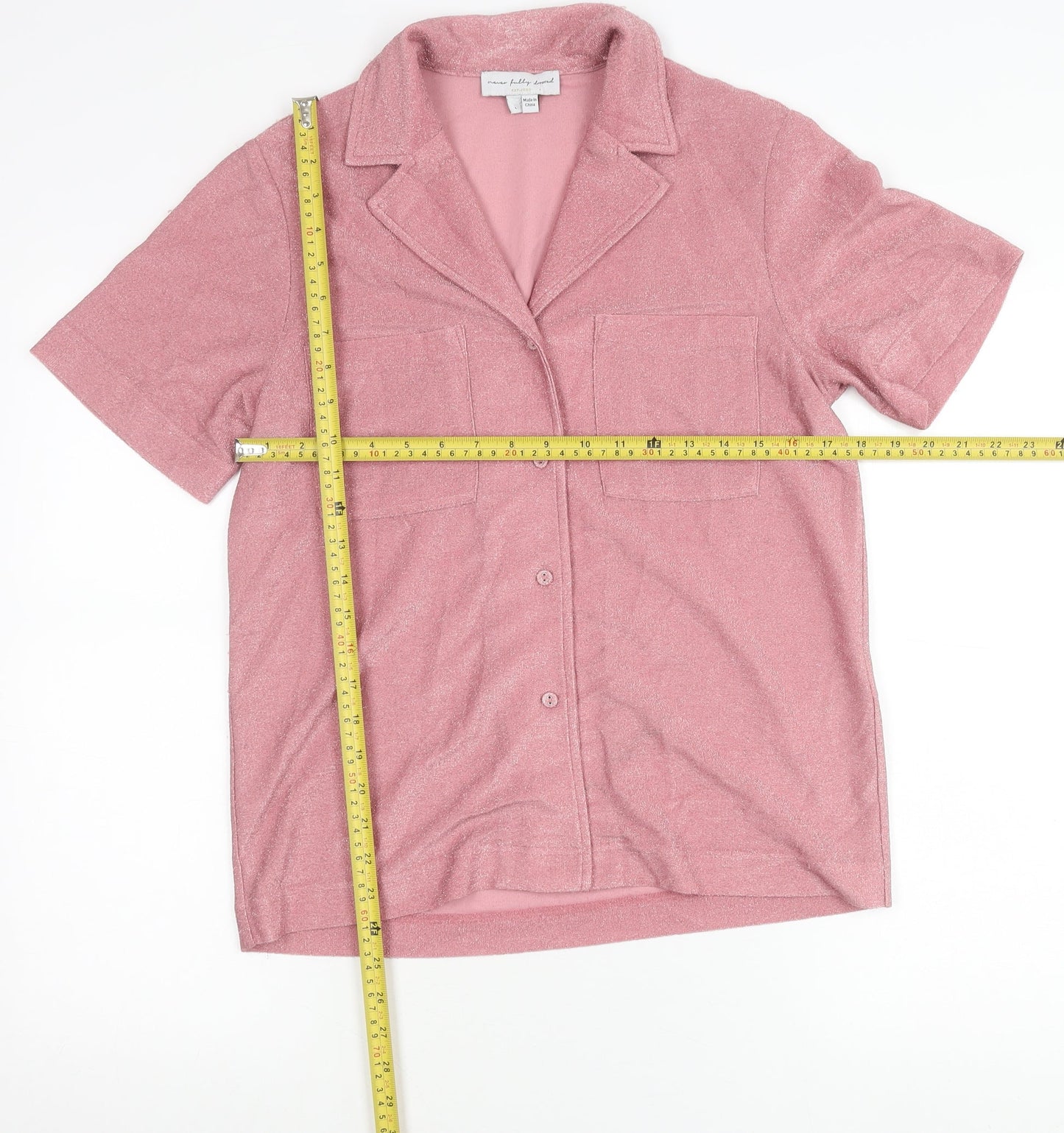 Never Fully Dressed Women’s Pink Button-Up Shirt Size S Short Sleeve