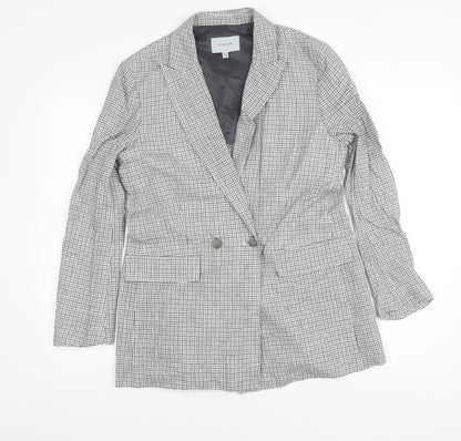 Jigsaw Women’s Grey Check Linen Blend Double-Breasted Blazer UK 12