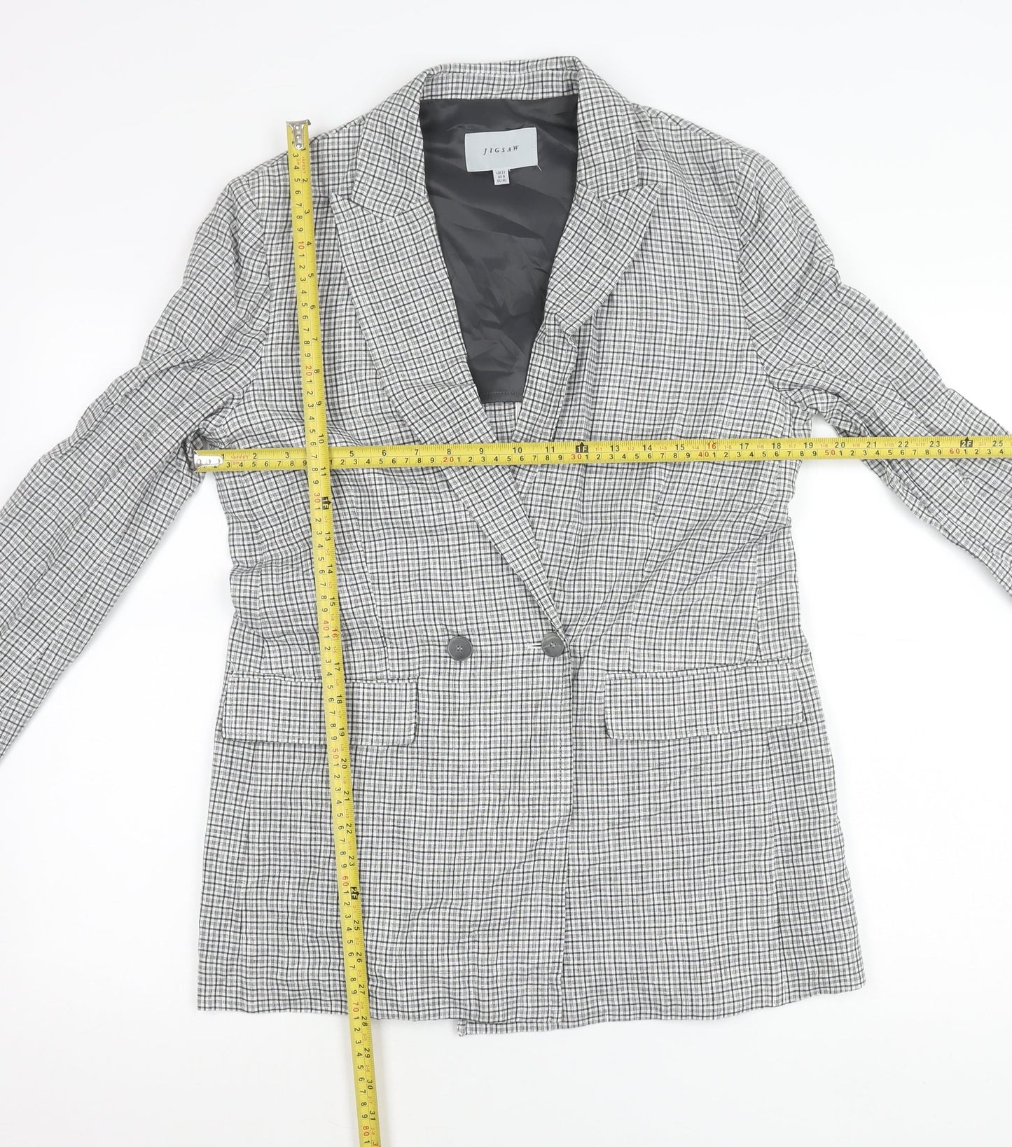 Jigsaw Women’s Grey Check Linen Blend Double-Breasted Blazer UK 12