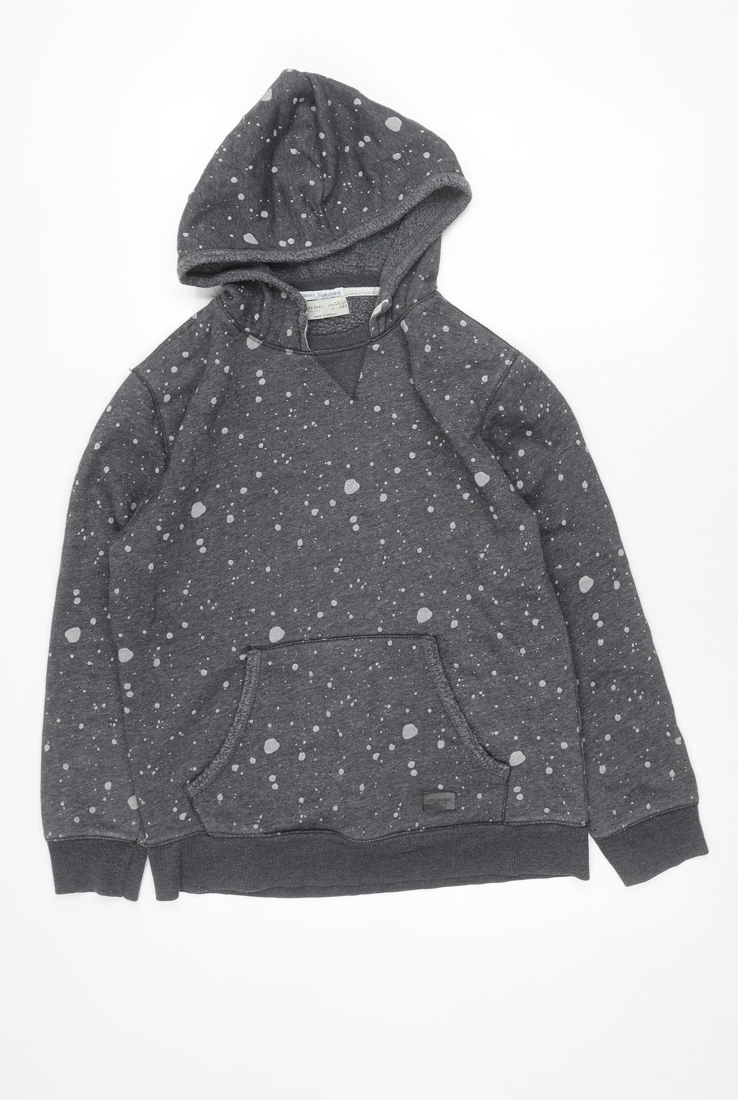 Zara Boys Grey Pullover Hoodie 13-14 Years Graphic Print Cotton Blend