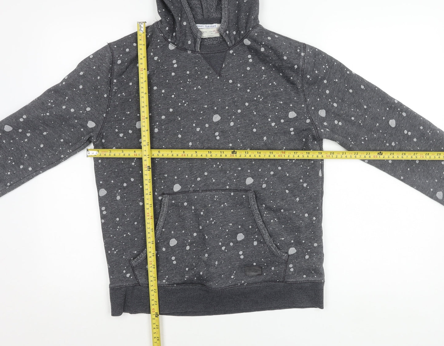 Zara Boys Grey Pullover Hoodie 13-14 Years Graphic Print Cotton Blend