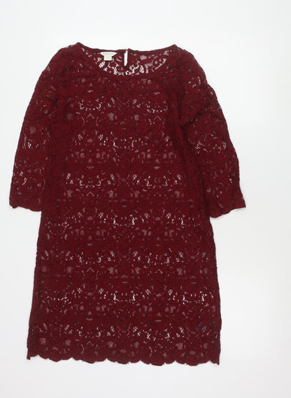 Monsoon Women’s Red Lace Shift Dress UK 8 Knee Length 3/4 Sleeve