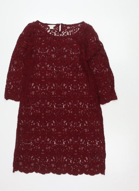 Monsoon Women’s Red Lace Shift Dress UK 8 Knee Length 3/4 Sleeve