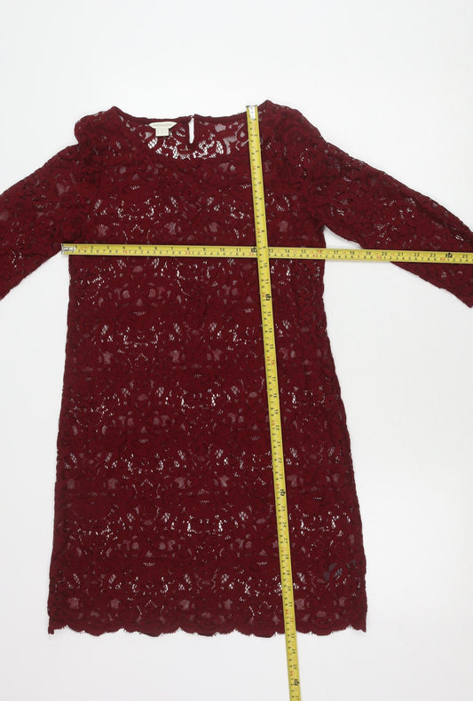 Monsoon Women’s Red Lace Shift Dress UK 8 Knee Length 3/4 Sleeve